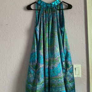 Teal Floral Printed High Neck Dress